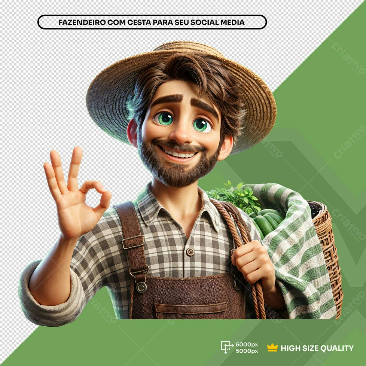 Ilustração Fazendeiro com Cesta PSD Editável