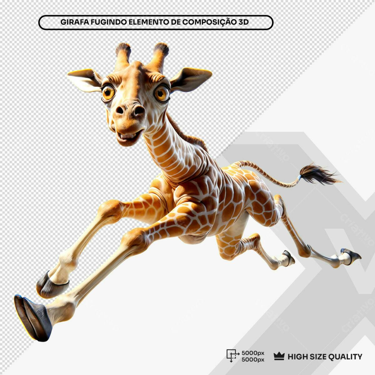 Elemento 3D Girafa Fugindo PSD Editável
