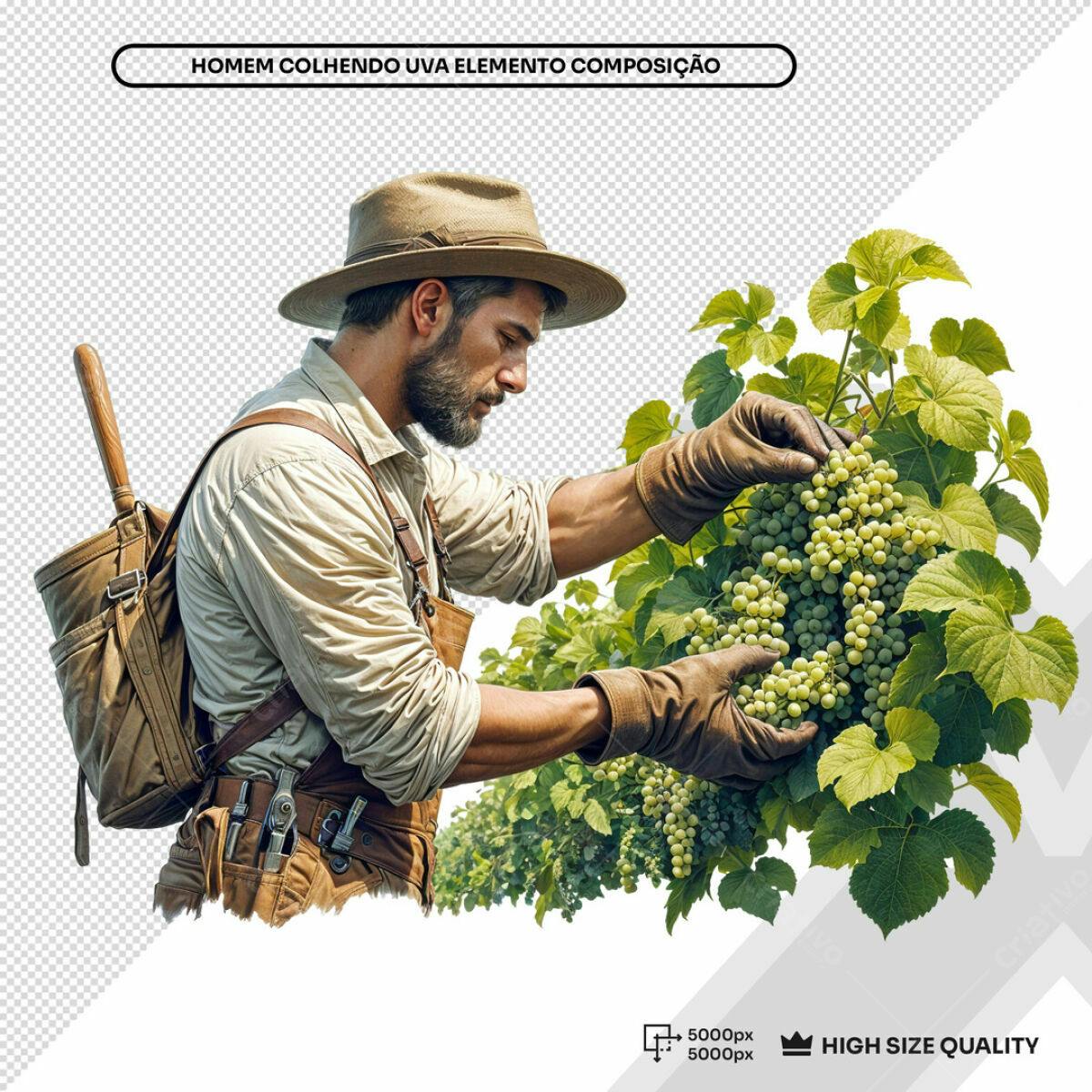 Elemento Composição Homem Colhendo Uva PSD Editável