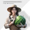 Woman holding watermelon element for transparent png composition