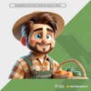 Hick farmer with basket of pumpkins 3d asset for transparent png composition