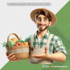 Countryman with vegetable basket 3d element for transparent png composition