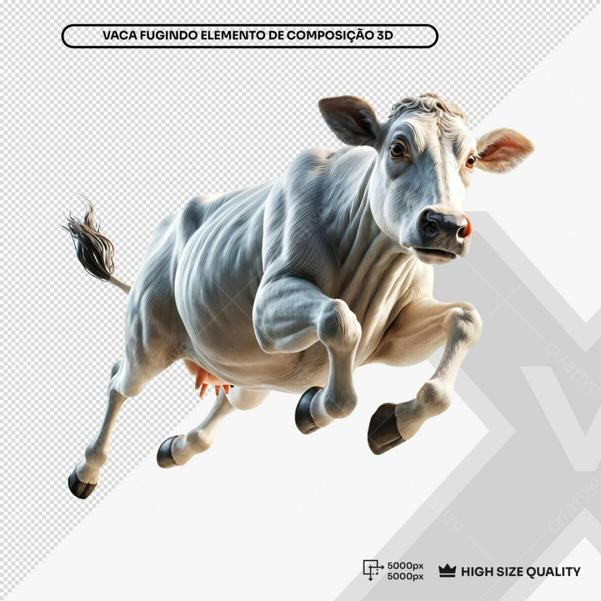 Elemento 3D Vaca Fugindo PSD Editável