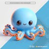 Blue and orange fluffy octopus 3d element for composition