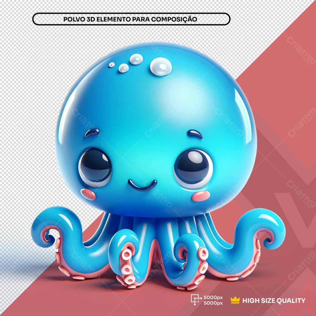 Elemento 3D Polvo Cartoon Azul PSD Editável