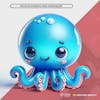 Light blue fluffy octopus 3d element for composition