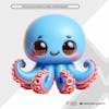 Cute blue and orange fluffy octopus 3d element for composition