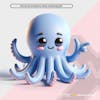 Blue and pink fluffy octopus 3d element for composition