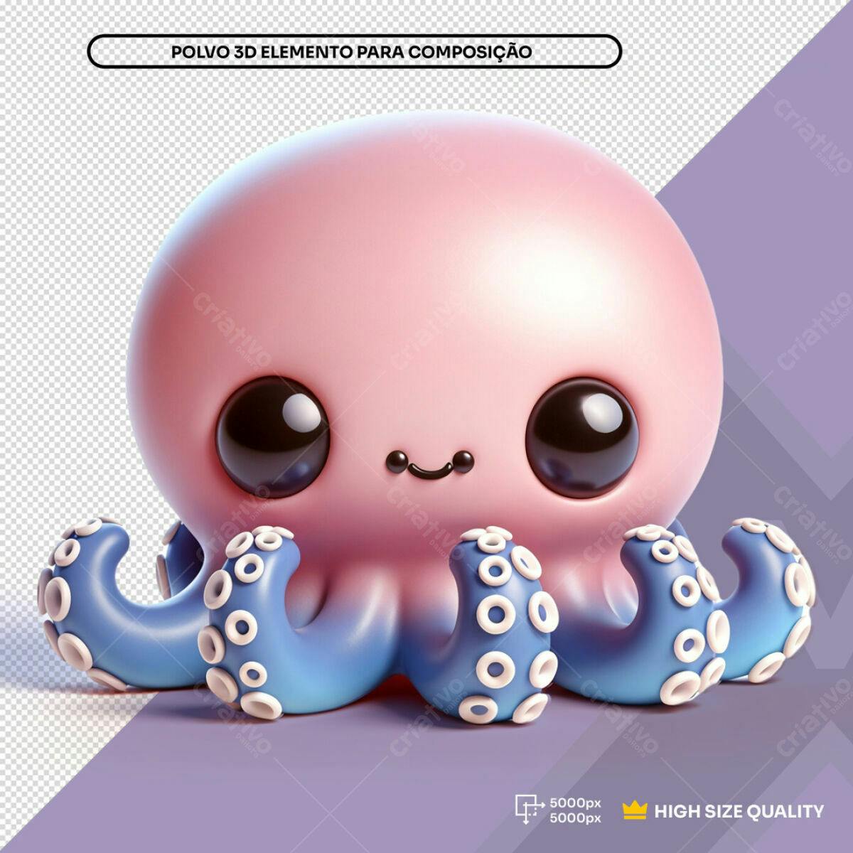 Elemento 3D Polvo Rosa e Azul PSD Editável