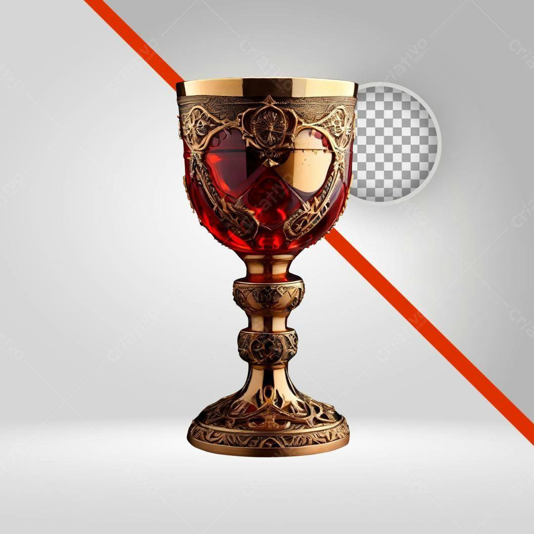 Icone Cálice Medieval Vermelho e Dourado PNG com fundo transparente