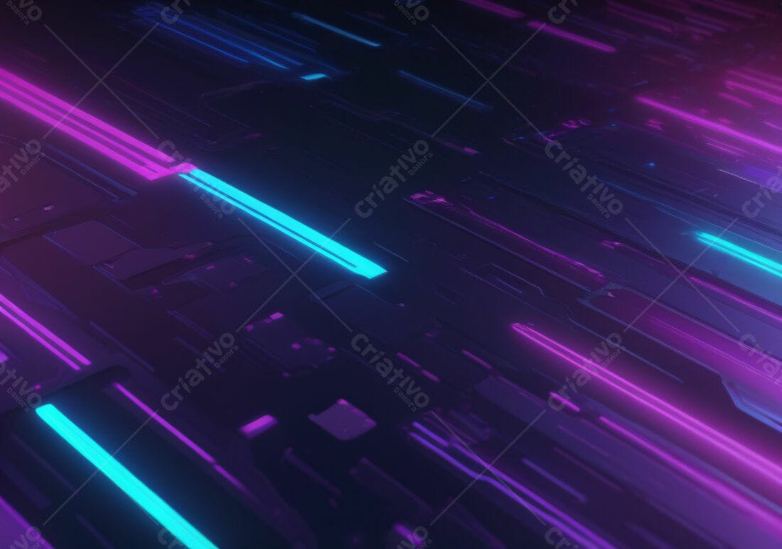 Linhas Neon Roxas e Ciano em Superfície Metálica