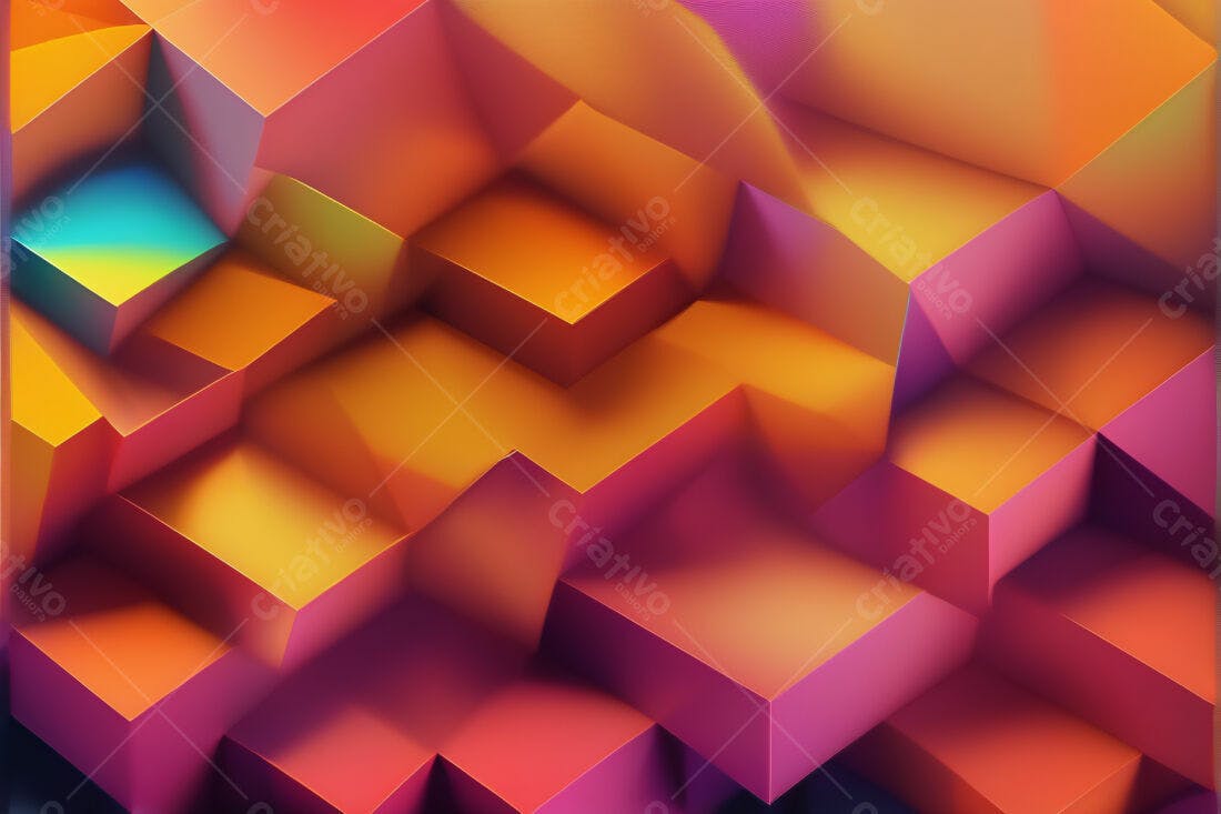 Cubos abstratos tons laranja e roxo