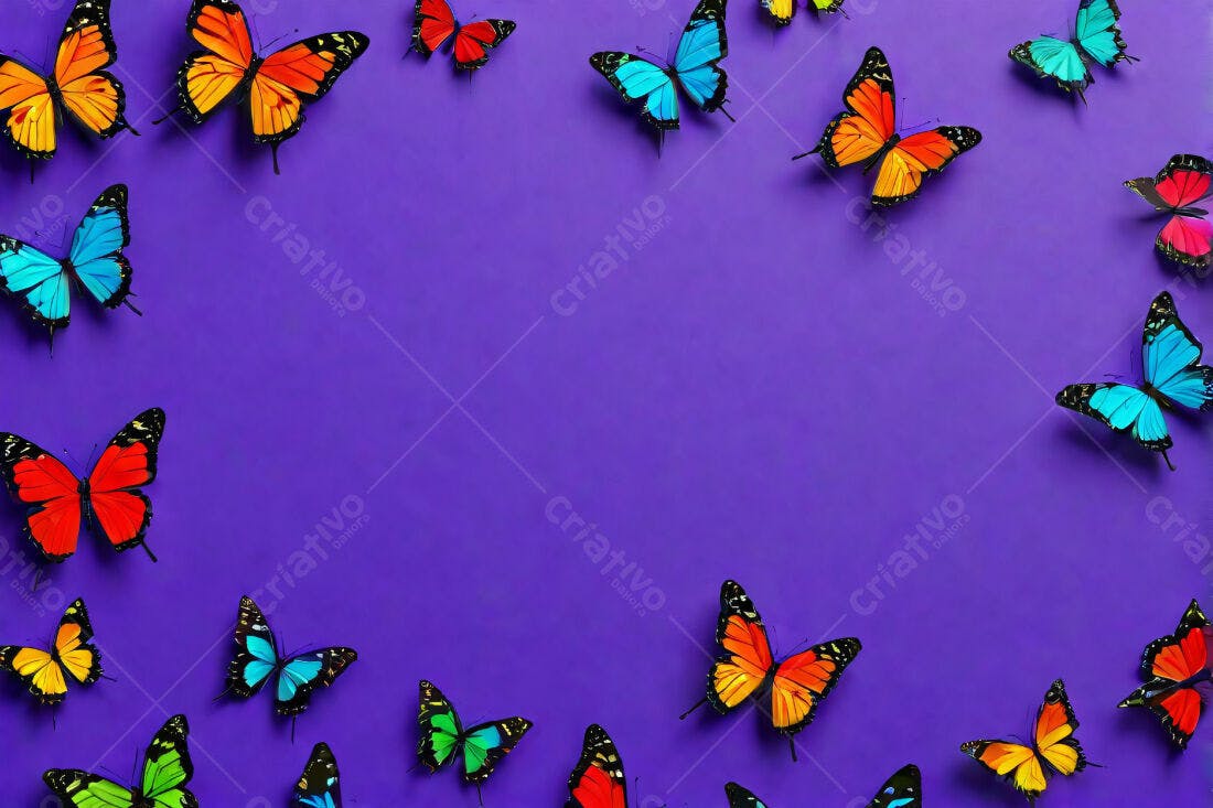 Borboletas coloridas fundo roxo