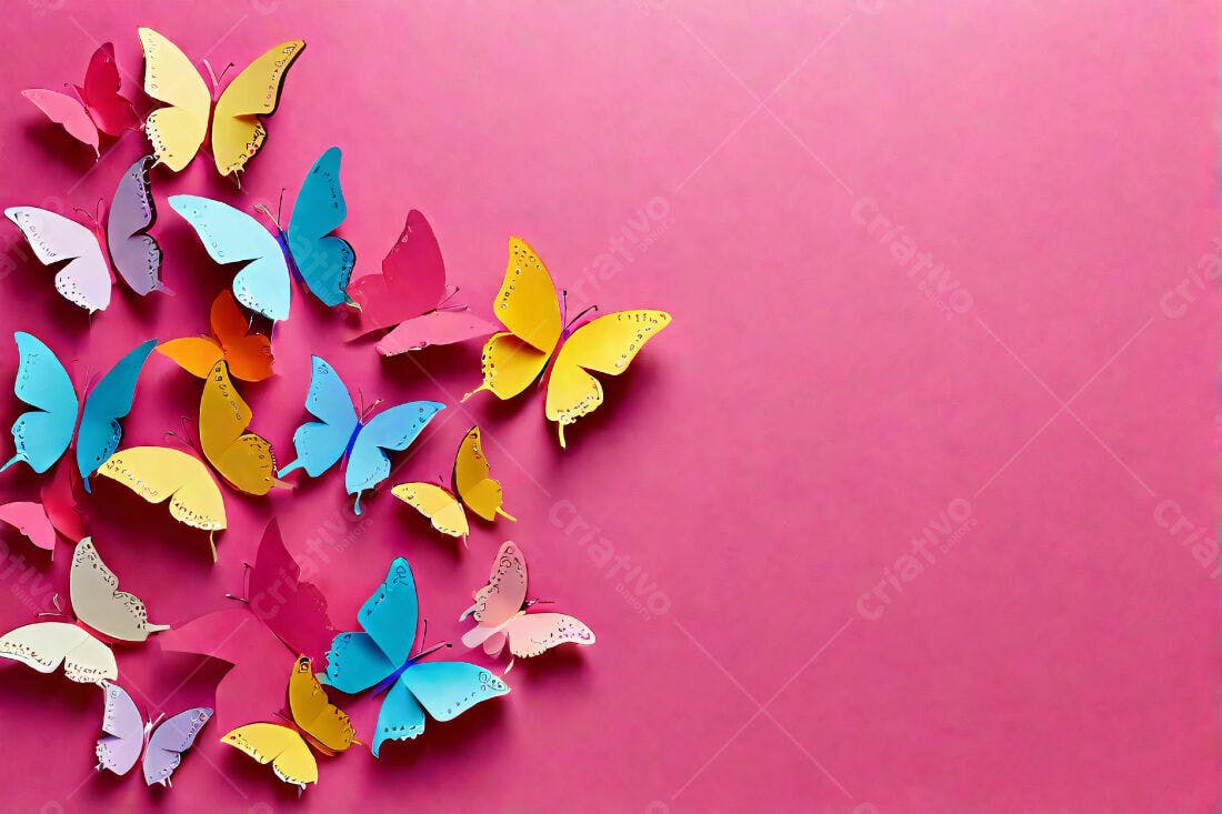 Borboletas coloridas em fundo rosa