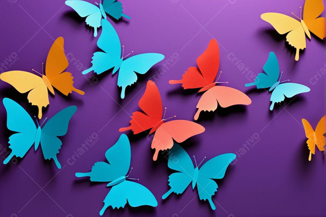 Borboletas coloridas em fundo roxo