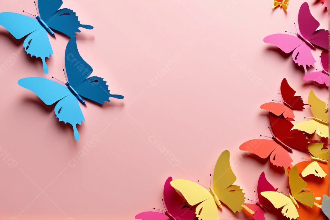 Borboletas coloridas em fundo rosa