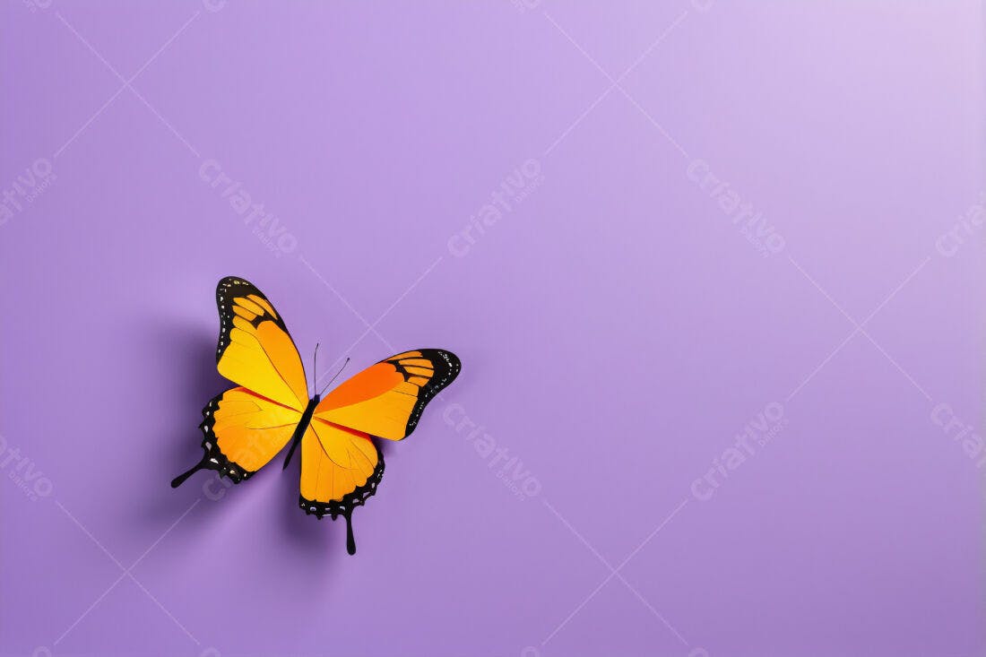 Borboleta laranja sobre fundo roxo