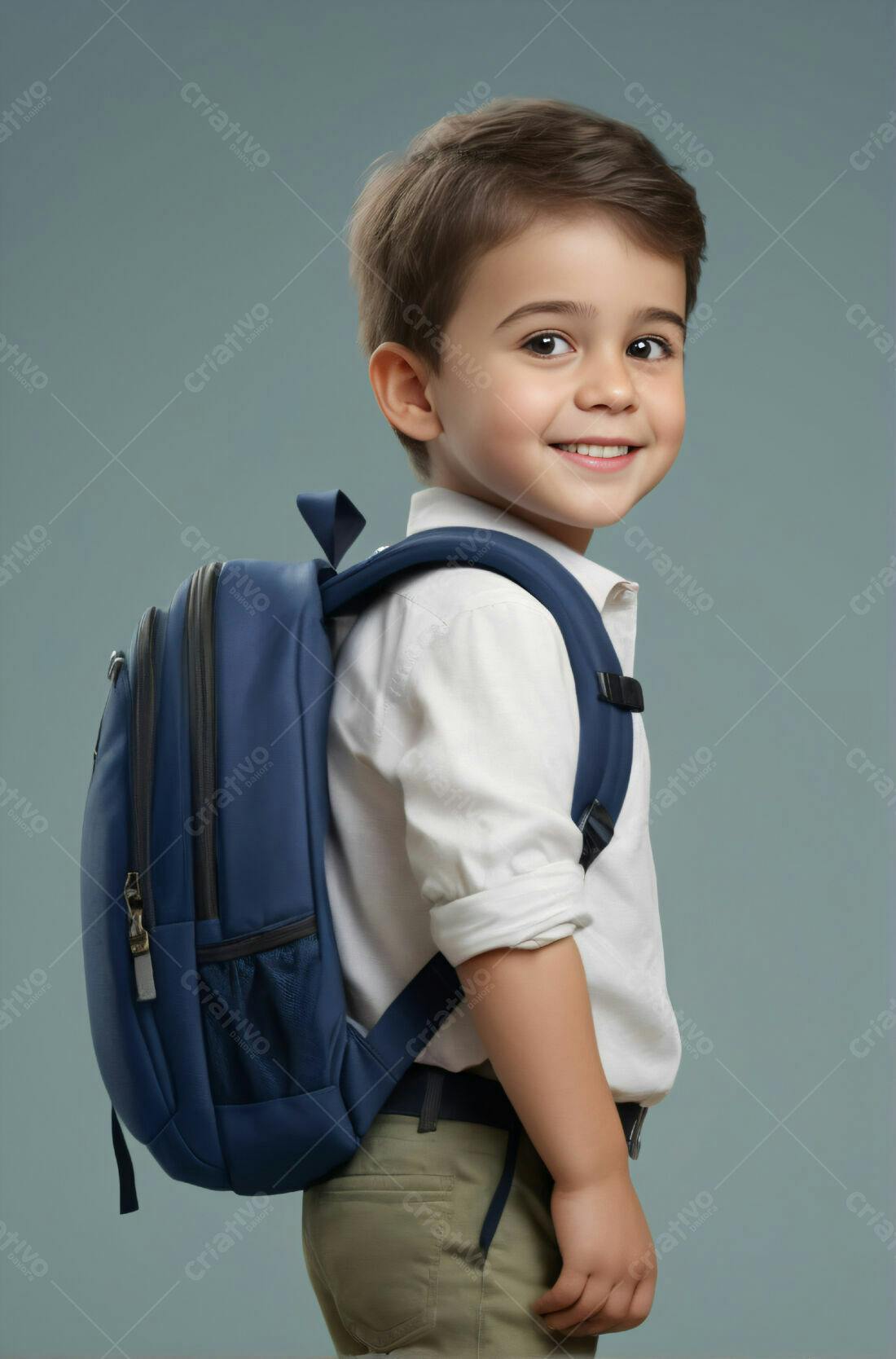 Criança feliz com mochila azul