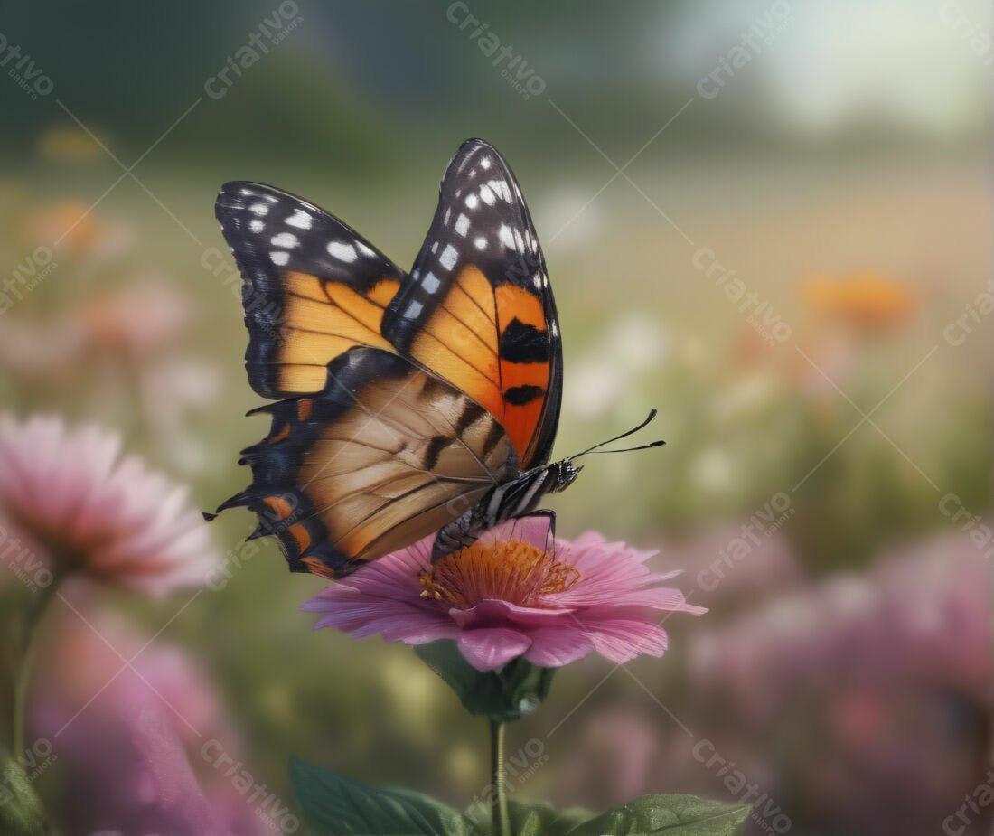 Borboleta laranja em flor rosa jardim