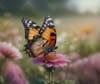 Colorful butterflies, garden, flowers.