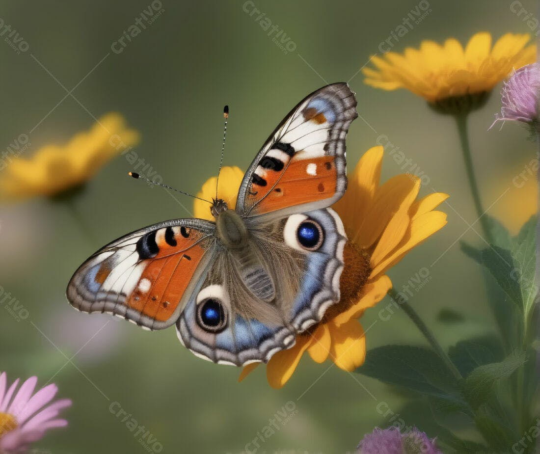 Borboleta colorida em flor amarela