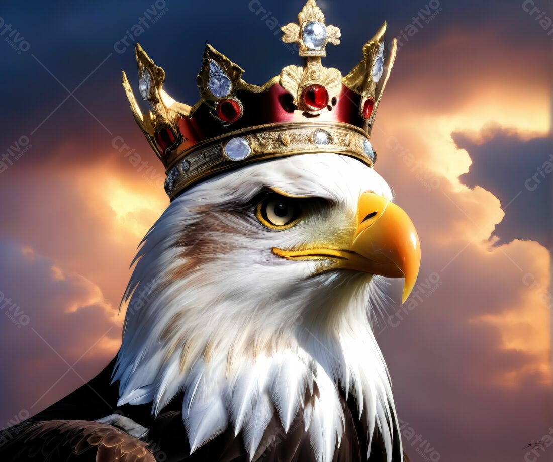 Águia Real com Coroa Dourada ao Pôr do Sol