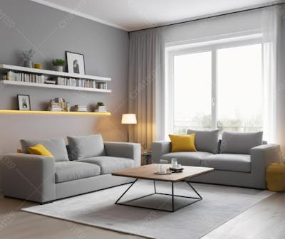 Cenario, Sala Moderna Com Sofa