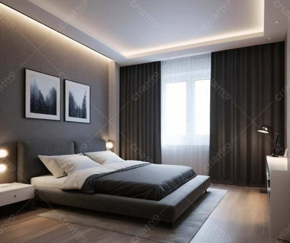 Quarto Moderno Tons Cinza e Bege
