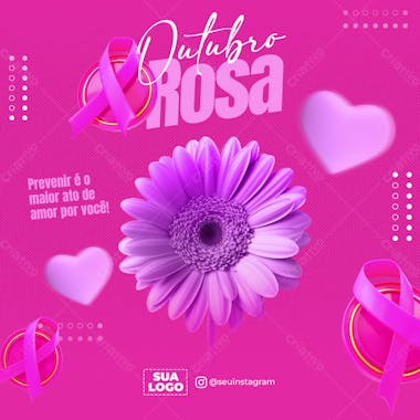 Outubro rosa mês prevenção redes sociais psd editável