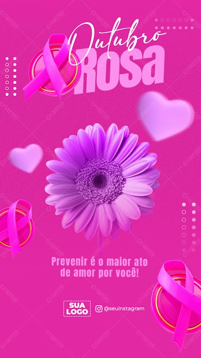 OUTUBRO ROSA MÊS PREVENÇÃO REDES SOCIAIS PSD EDITÁVEL STORIES