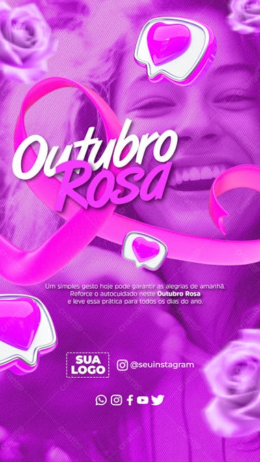 Outubro rosa mês prevenção redes sociais psd editável stories