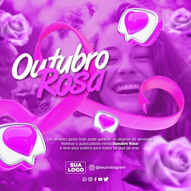 Outubro rosa mês prevenção redes sociais psd editável