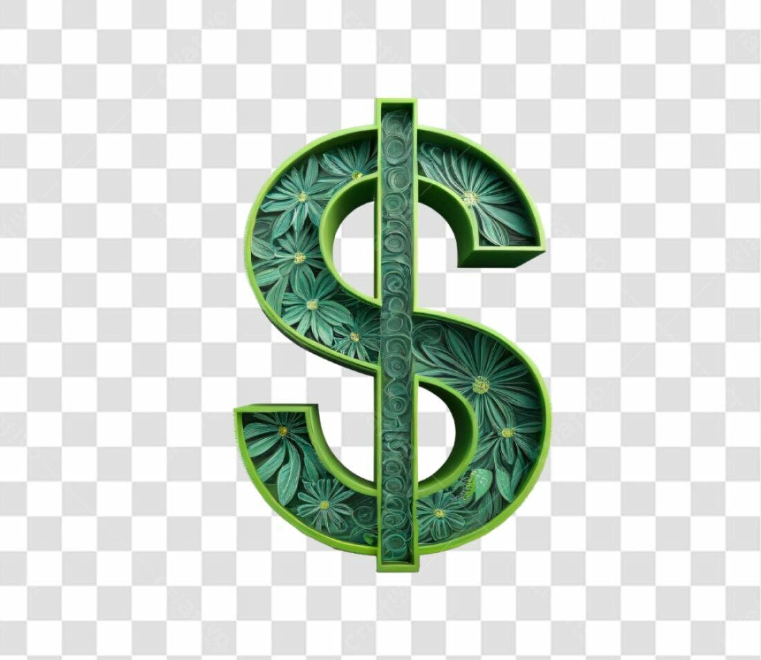 Icone Dólar Verde com Flores PNG com fundo transparente