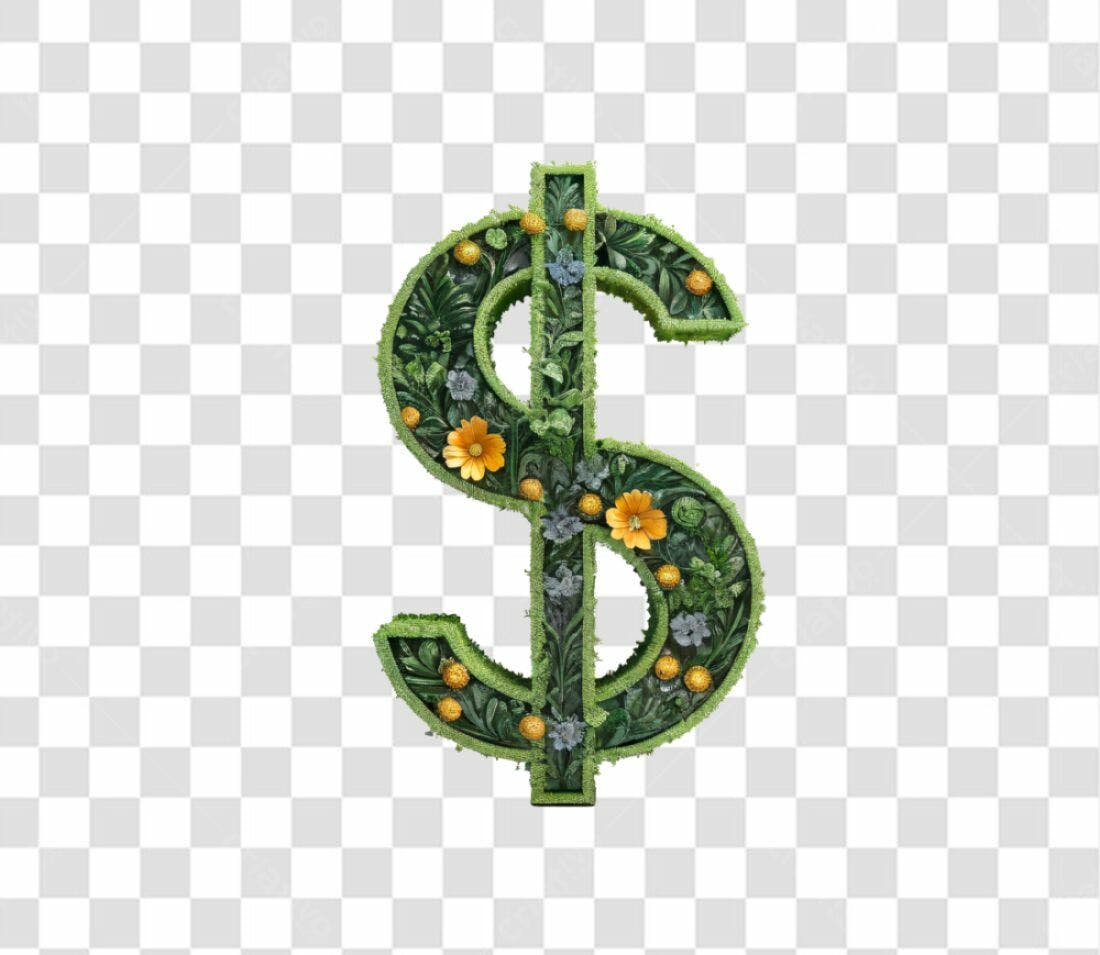 Ícone Dólar Verde com Flores PNG com fundo transparente
