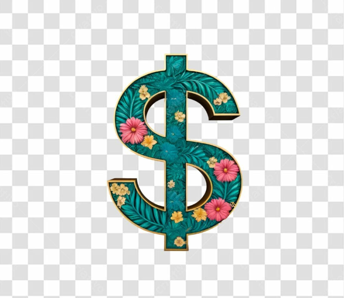 Ícone dólar floral PNG com fundo transparente