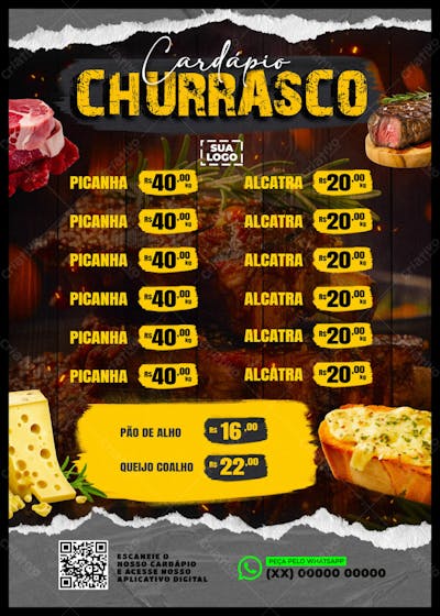 MODELO DE CARDÁPIO CHURRASCO RESTAURANTE PSD EDITÁVEL