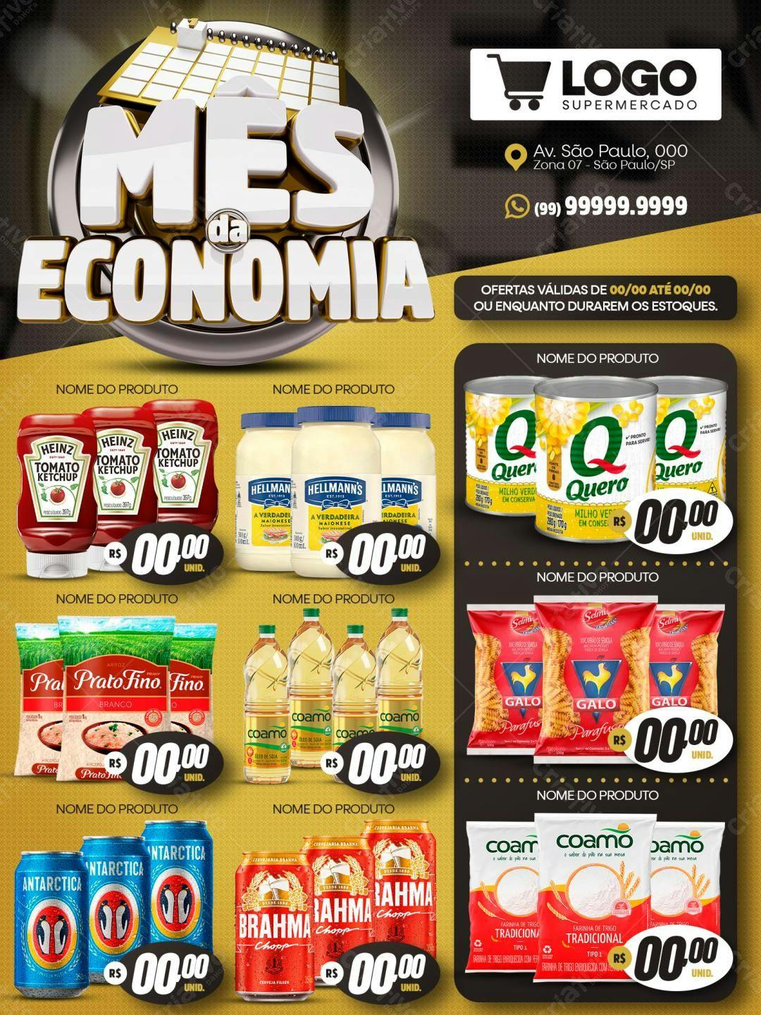 Flyer Mês da Economia Supermercado PSD Editável