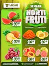 Flyer week of hortifruti with 3d editable seal, feed