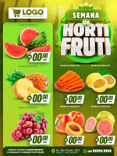 Encarte semana do hortifruti com selo 3d editável feed