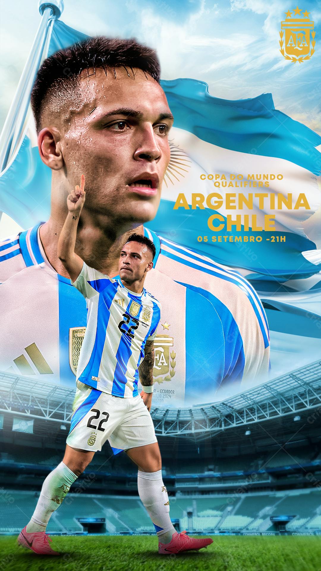 Flyer Argentina x Chile - Eliminatórias Copa do Mundo PSD Editável