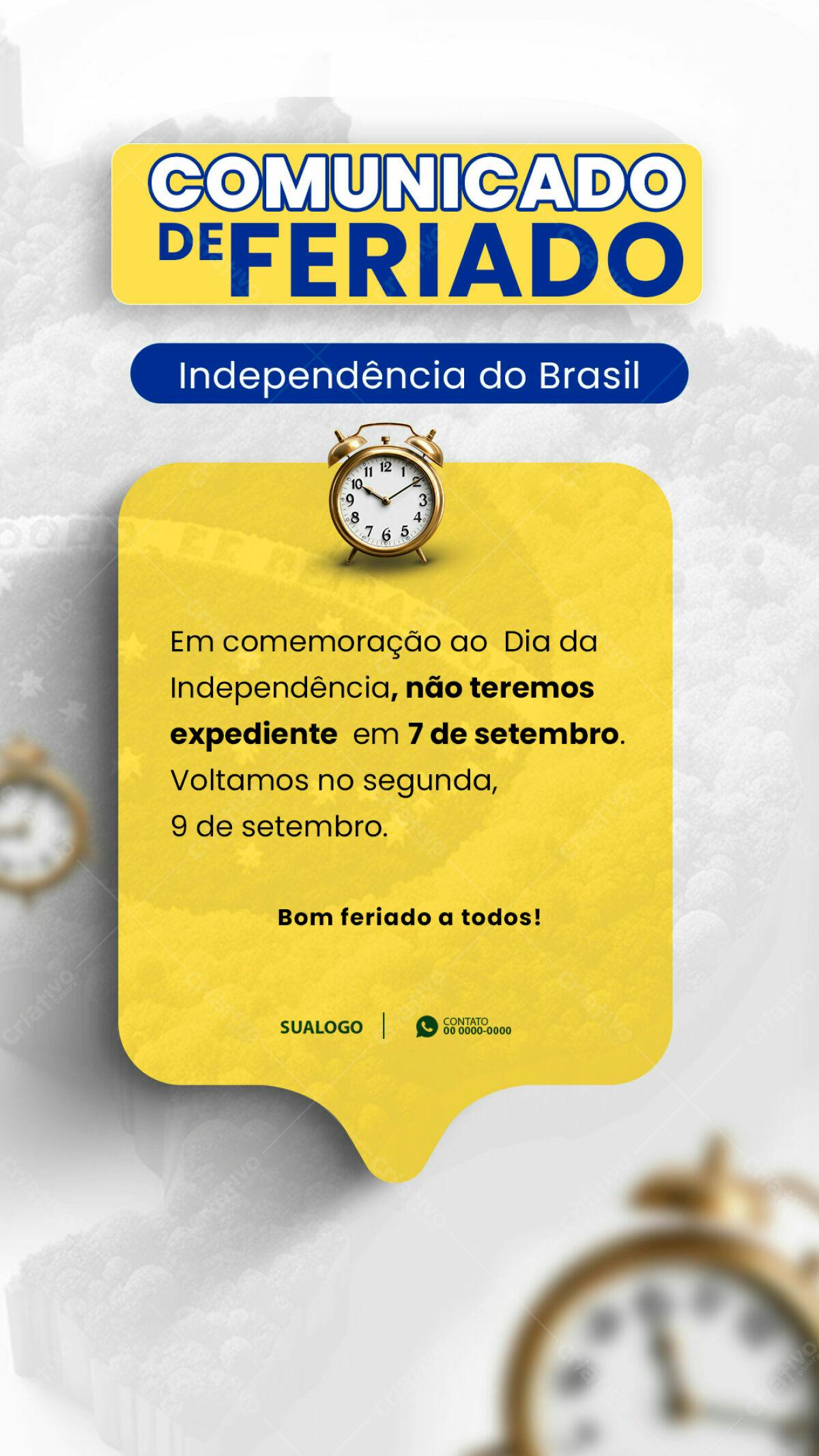 Comunicado de Feriado 7 de Setembro PSD Editável