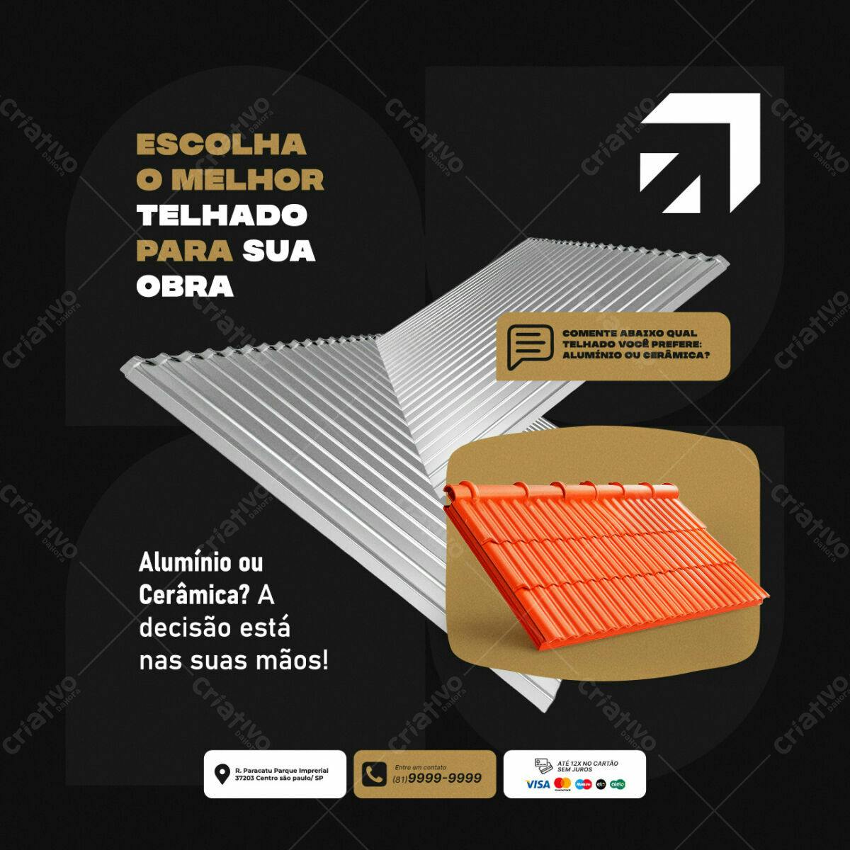 PSD para escolha de telhado: Alumínio ou Cerâmica PSD Editável