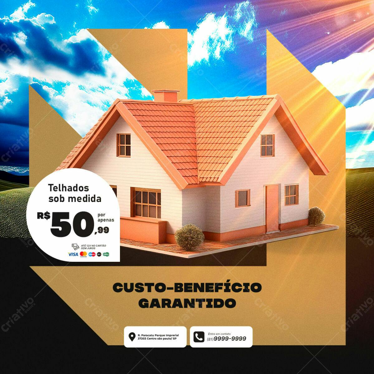 Flyer Imóveis Telhados Sob Medida PSD Editável
