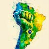 Illustration, of, brazil, map, painted, with, vibrant, colors, of, the, brazilian, flag