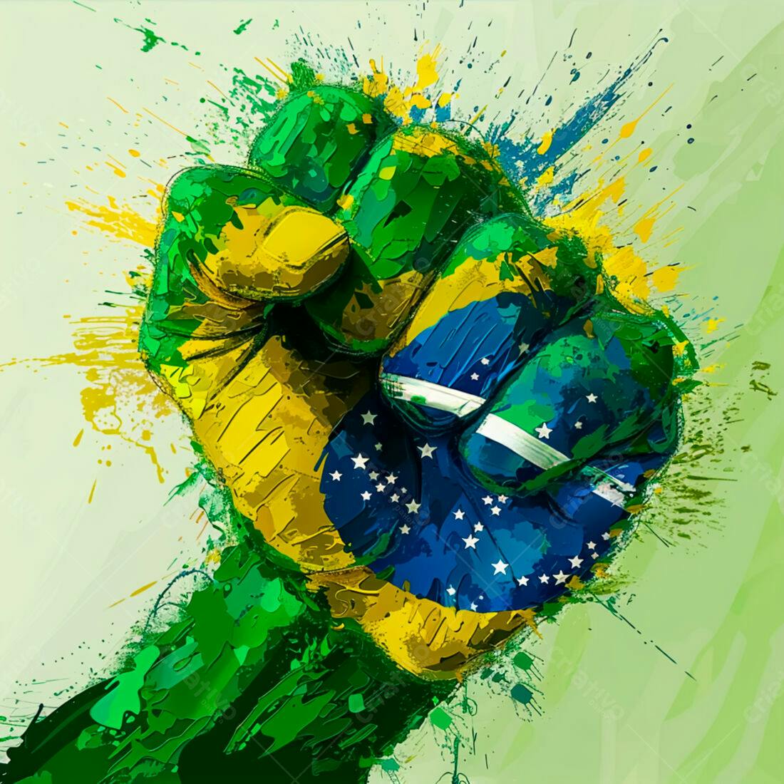 Punho com bandeira brasileira em estilo aquarela