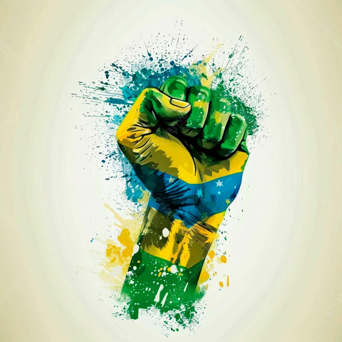 Punho cerrado com cores da bandeira brasileira