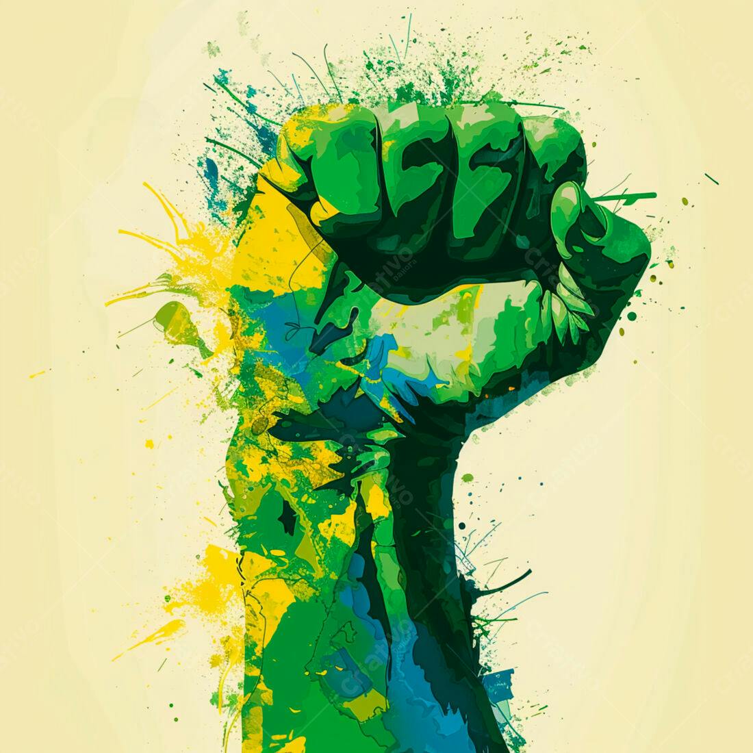 Punho erguido cores verde amarelo azul
