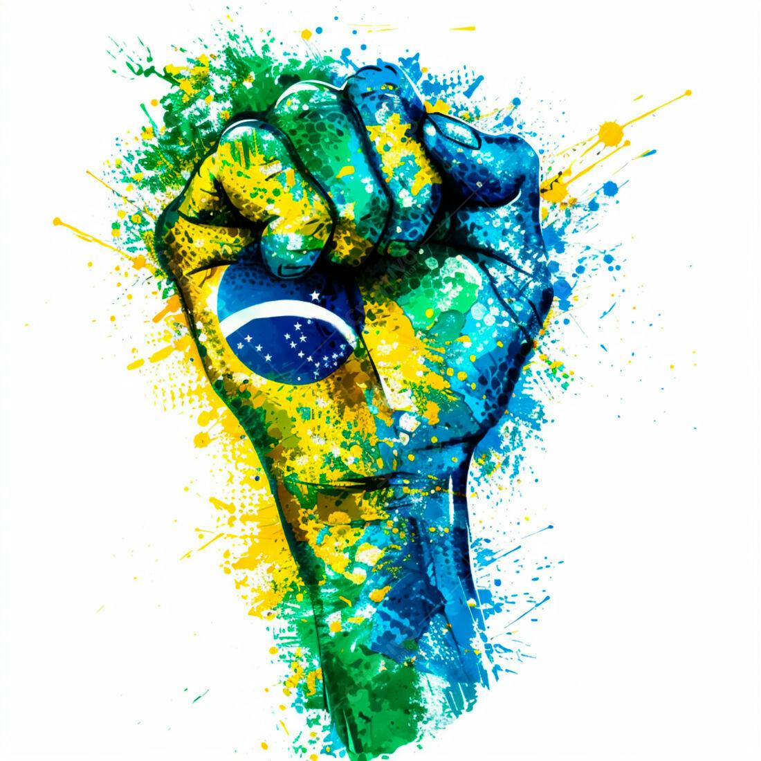 Punho com bandeira brasileira em aquarela