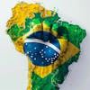 Illustration, brazil map, painted, vibrant, brazilian flag colors