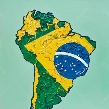 Ilustração do mapa do brasil pintado com as cores vibrantes da bandeira brasileira